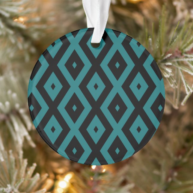 Teal and black diamond pattern ornament (Tree)