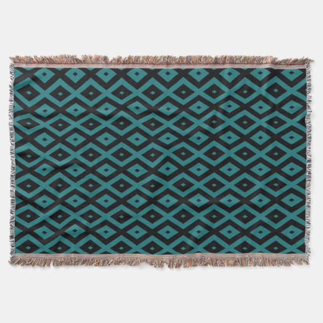 Teal and black diamond pattern throw blanket (Front)