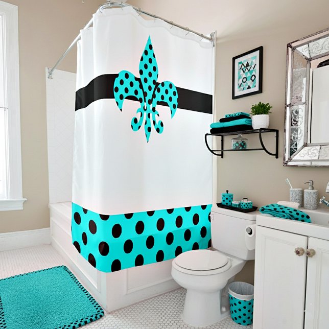 teal and black dots shower curtain (Creator Uploaded)