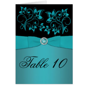 Teal and Black Floral Table Number Card
