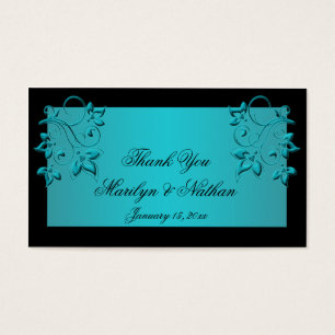 Teal and Black Floral Wedding Favour Tag