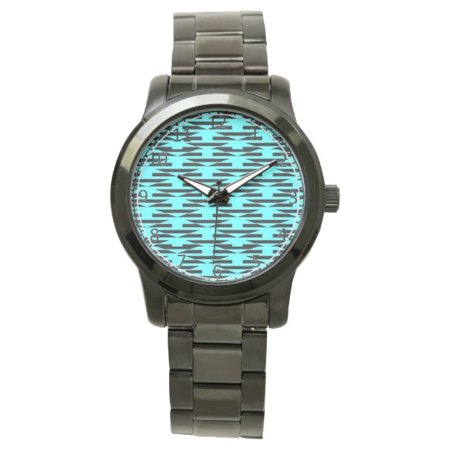 Teal and black geometric patterned watch (Front)