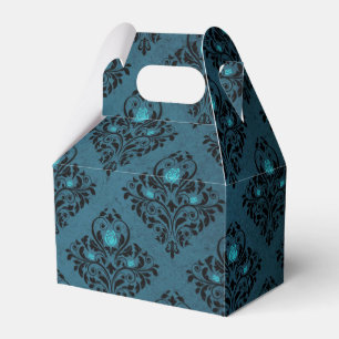 Teal and Black Gothic Roses Damask Favour Box