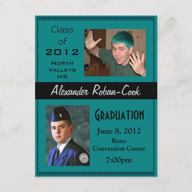 Teal and Black Graduation Invitation Announcement (Front)