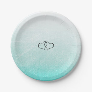 Teal and Black Hearts Wedding Paper Plates