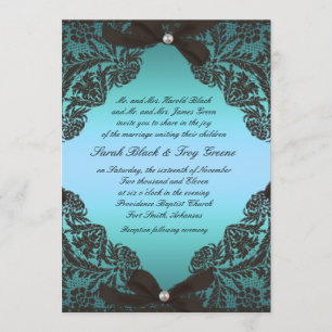 Teal and Black Lace wedding invitation