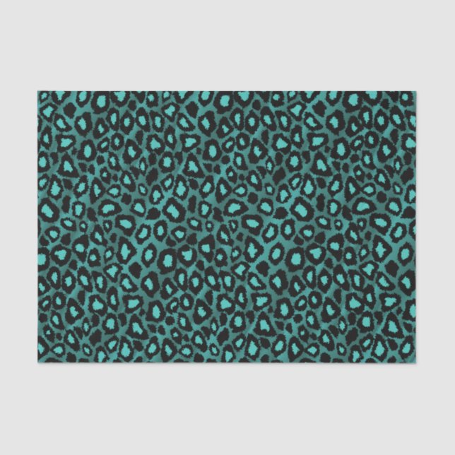 Teal and Black Leopard Animal Print Tissue Paper (Front)