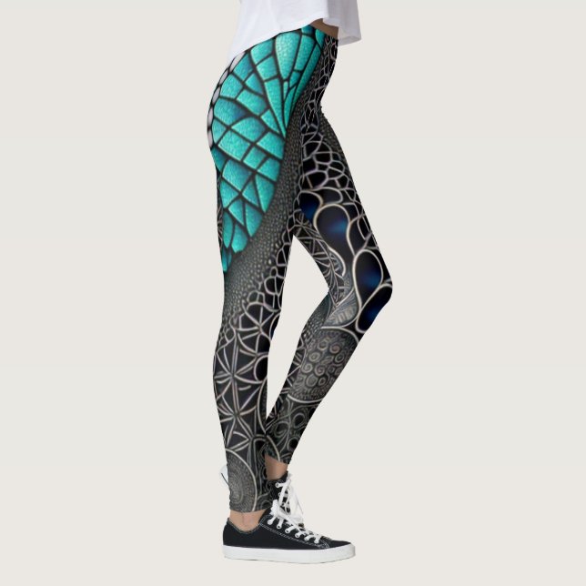 Teal and Black Line Drawing Leggings (Right)