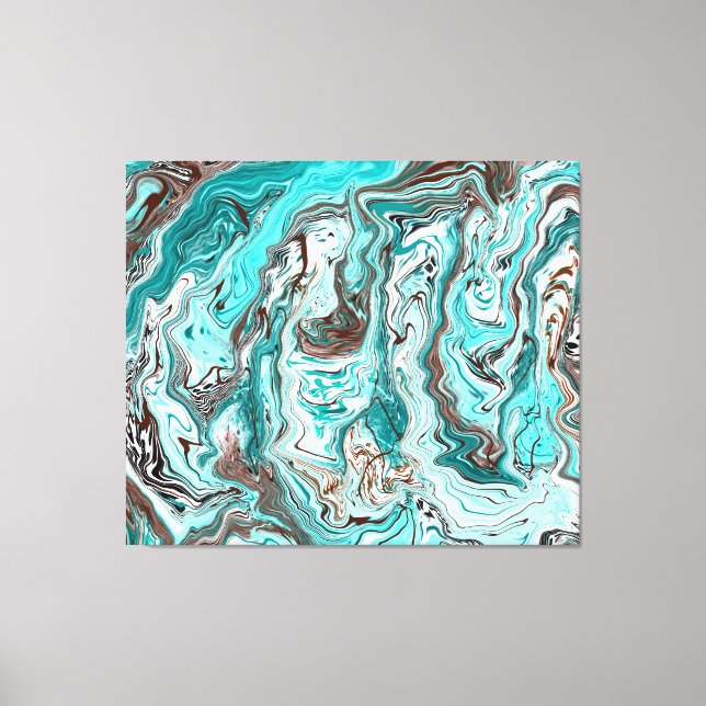 Teal and Black Marble Fluid Art Canvas Print (Front)