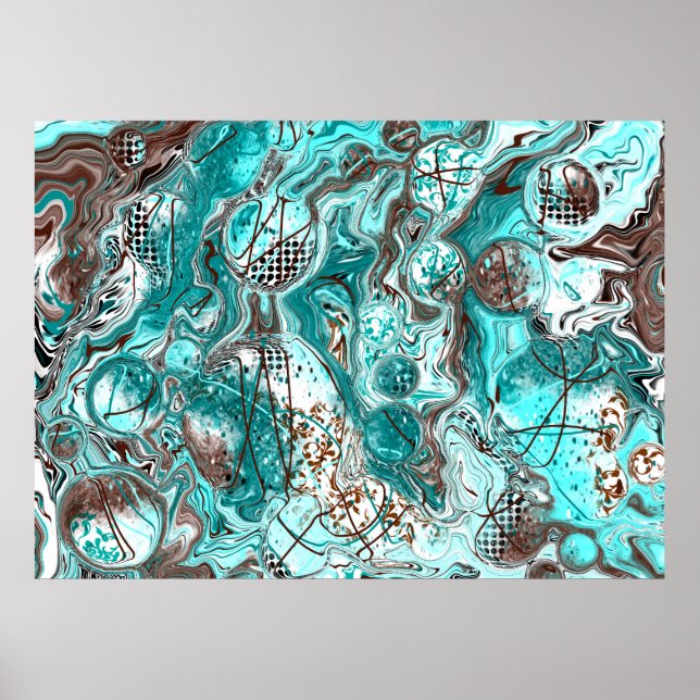 Teal and Black Marble Fluid Art Poster (Front)