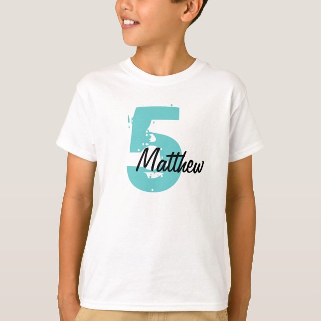Teal and Black Name and Age T-shirt (Front)