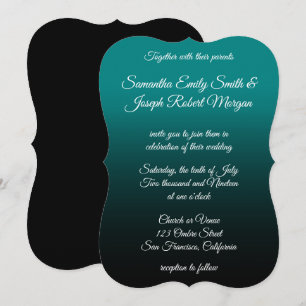 Teal and Black Ombre Elegant Calligraphy Wedding Invitation