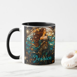 Teal and Black Stained Glass Fantasy Mermaid Mug