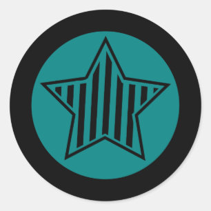 Teal and Black Star Round Sticker