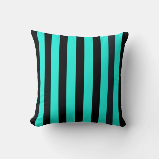 Teal and black stripe throw pillow (Front)
