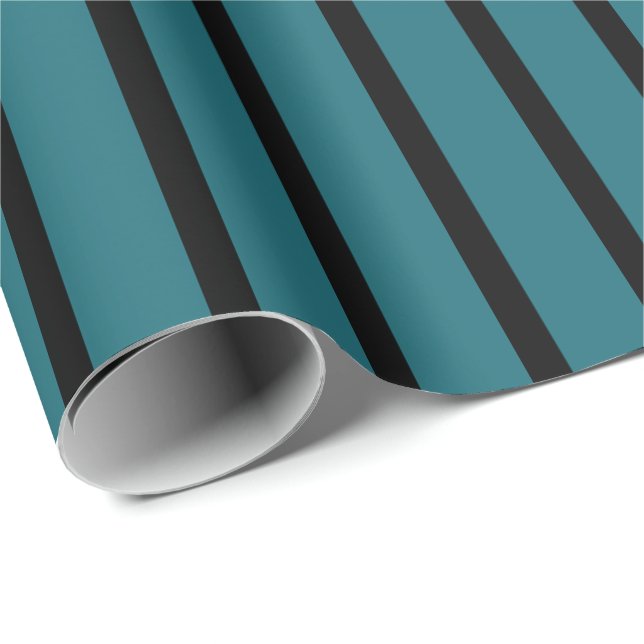 Teal and Black Striped Wrapping Paper (Roll Corner)
