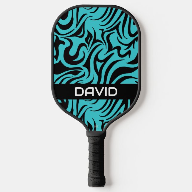 Teal and Black Swirl Pickleball Paddle (Front)