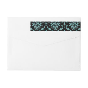 Teal and Black Vintage Damask Pattern Wrap Around Label
