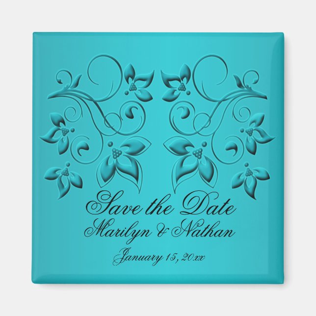 Teal and Black Wedding Favour Magnet (Front)