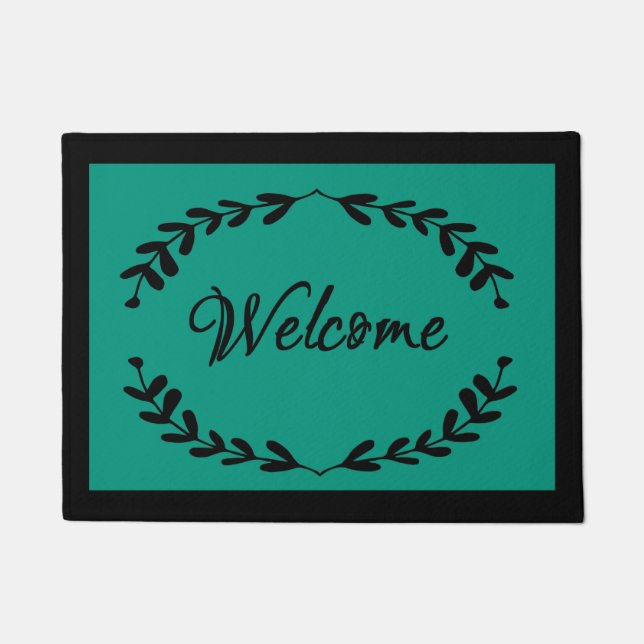 Teal and Black Welcome Doormat (Front)