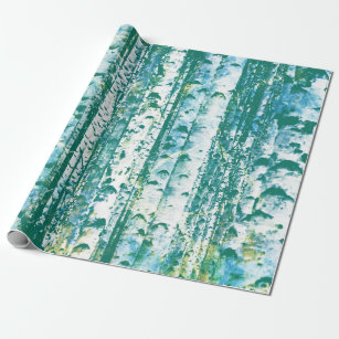 Teal and Blue Birch Trees Wrapping Paper