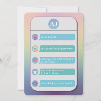 Teal and Blue Cell Phone Kid's Birthday Party Invitation