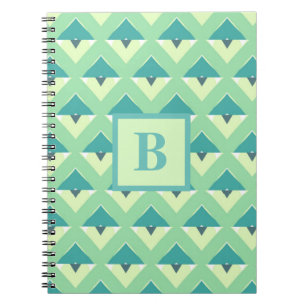 Teal and Blue Geometric Pattern Monogram Notebook