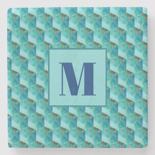 Teal and Blue Initial Stone Coaster (Front)