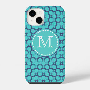 Teal and Blue Maroccan Pattern - Monogrammed iPhone 14 Case