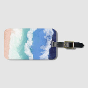 Teal and Blue Ocean Wave Digital Art Luggage Tag