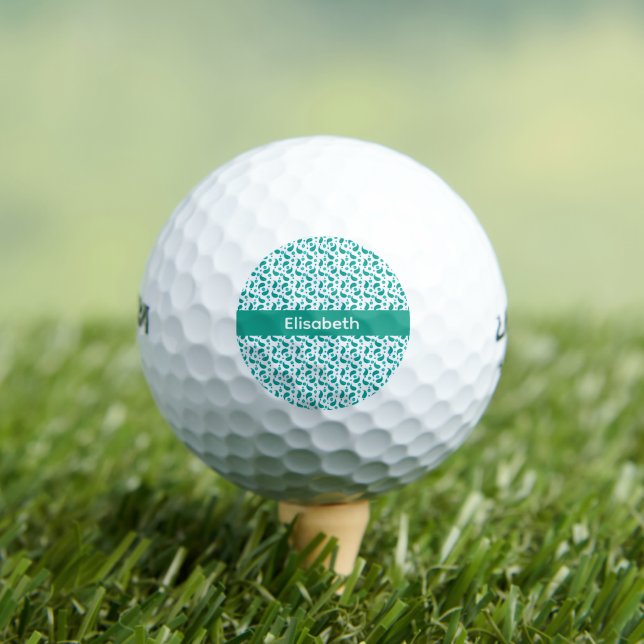 Teal and Blue Paisley Floral Pattern Personalise Golf Balls (Insitu Tee)