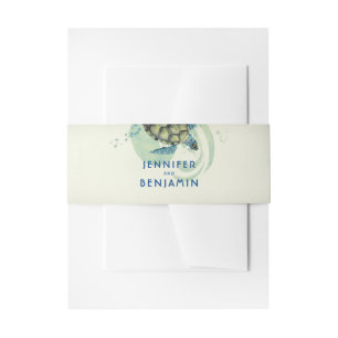 Teal and Blue Sea Turtle Beach Wedding Invitation Belly Band