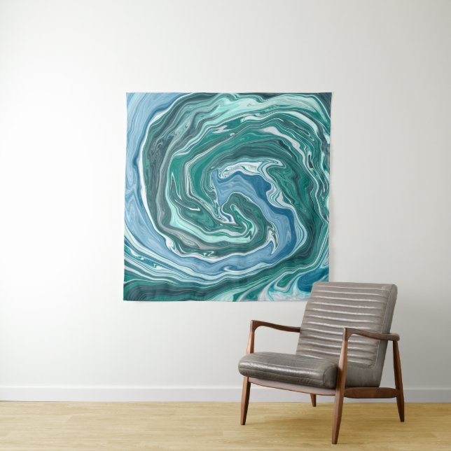 Teal and Blue Turquoise Water Swirls Tapestry (In Situ)