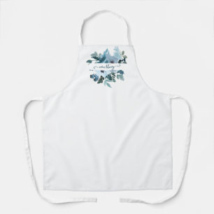 Teal and blue watercolor floral personalised   apron