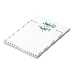 Teal and blue watercolor floral personalised   notepad