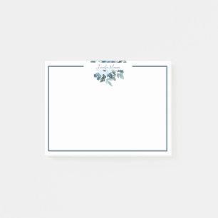 Teal and blue watercolor floral personalised   post-it notes