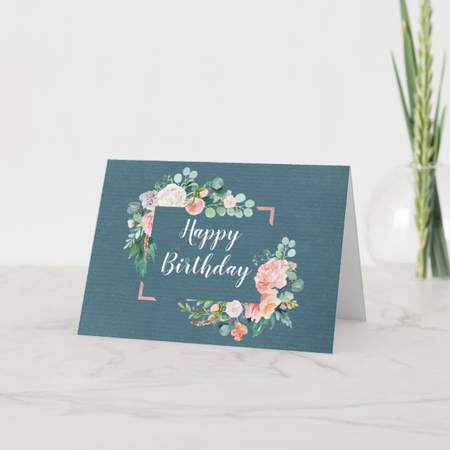 Teal and Blush Floral Happy Birthday Card (Front)