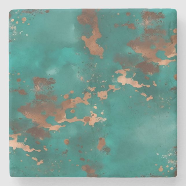 Teal and Bronze Stone Coaster (Front)