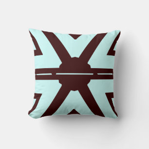 teal and brown abstract pattern pillow