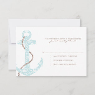 Teal and Brown Anchor Beach Wedding rsvp