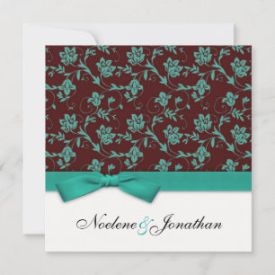 Teal and Brown Bow Flower Wedding Invitation