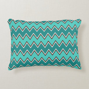 Teal and Brown Chevron Decorative Cushion