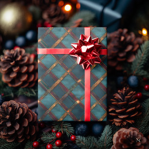 Teal and Brown Crisscross Plaid – Elegant Rustic  Wrapping Paper