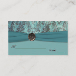 Teal and Brown Damask Placecards