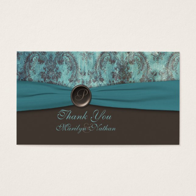 Teal and Brown Damask Wedding Favour Tag (Front)