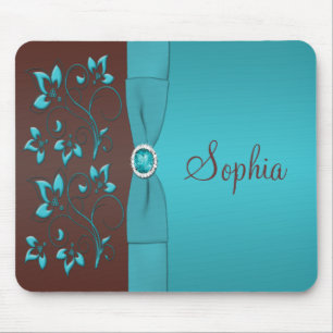 Teal and Brown Floral Mousepad