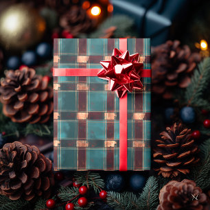 Teal and Brown Plaid – Rustic Holiday Tartan Wrapping Paper