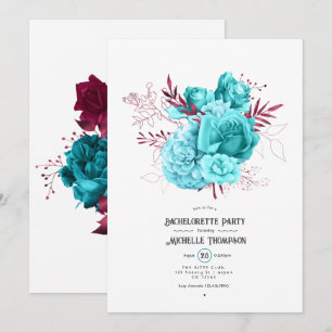 Teal and Burgundy Floral Bachelorette Party Invitation