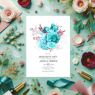 Teal and Burgundy Floral Bachelorette Party Invitation
