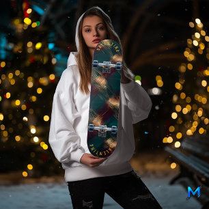 Teal and Burgundy Plaid Skateboard